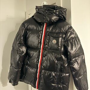 Moncler Black Jacket with Red and White Stripes